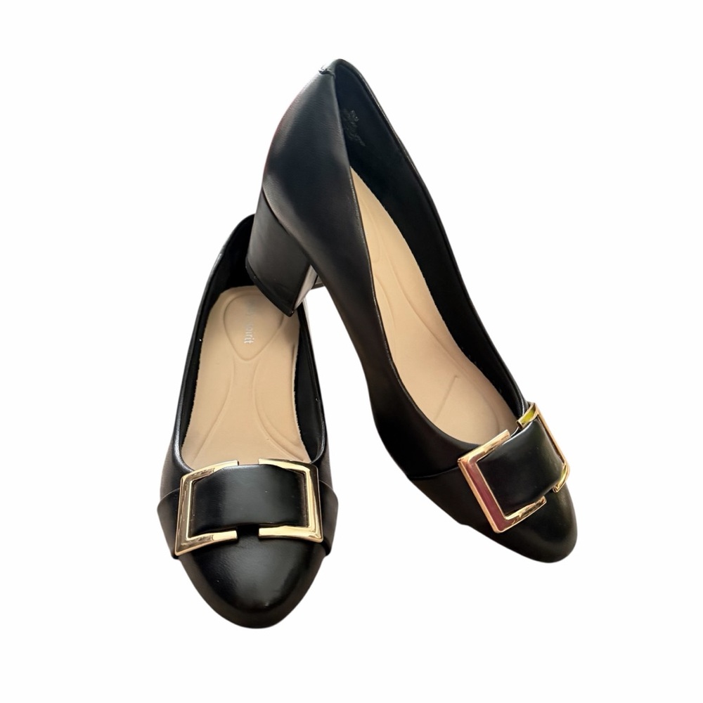 Elegant Black Women's Shoes with Gold Buckle